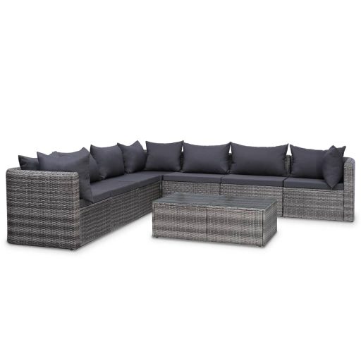 10 részes szürke polyrattan kerti bútorszett párnákkal