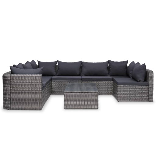 10 részes szürke polyrattan kerti bútorszett párnákkal