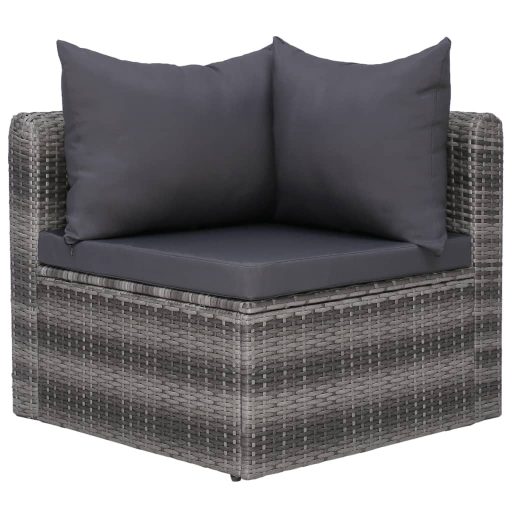 10 részes szürke polyrattan kerti bútorszett párnákkal