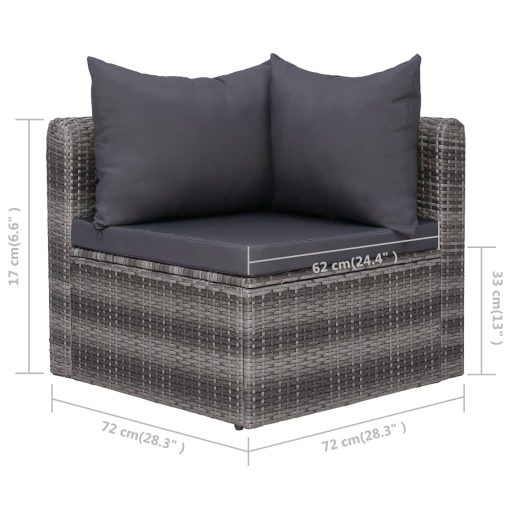 10 részes szürke polyrattan kerti bútorszett párnákkal