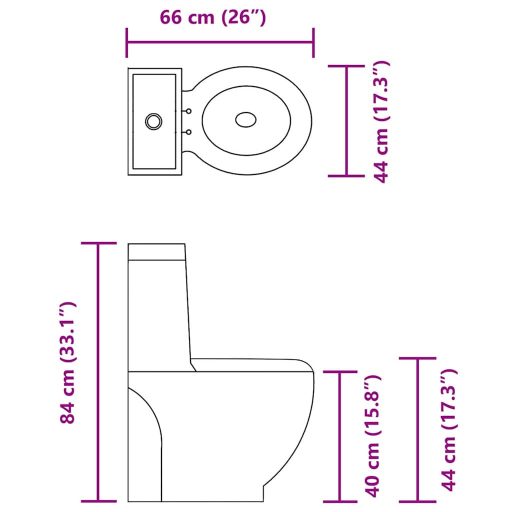 Fürdőszobai kerek fehér kerámia WC alsó vízelvezetéssel