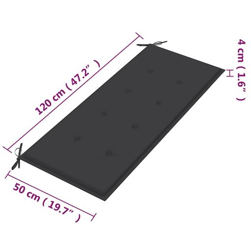 2 személyes tömör eukaliptuszfa kerti pad párnával 120 cm