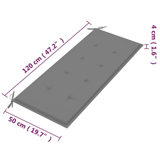 2 személyes tömör eukaliptuszfa kerti pad párnával 120 cm