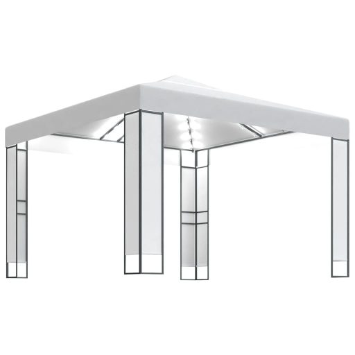 Fehér dupla tetős pavilon LED fényfüzérrel 3 x 3 m