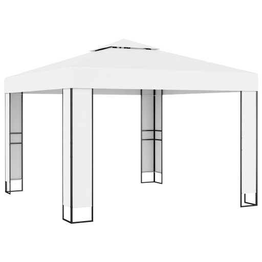Fehér dupla tetős pavilon LED fényfüzérrel 3 x 3 m