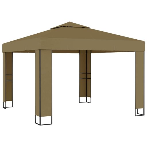 Tópszínű dupla tetős pavilon LED fényfüzérrel 3 x 3 x 2,7 m