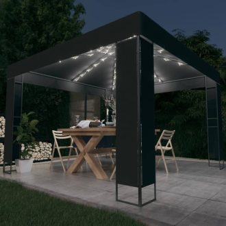  Antracitszürke dupla tetős pavilon LED fényfüzérrel 3 x 3 m