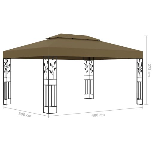 Tópszínű dupla tetős pavilon LED fényfüzérrel 3 x 4 m