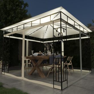   Krémszínű pavilon szúnyoghálóval/LED fényfüzérrel 3x3x2,73 m