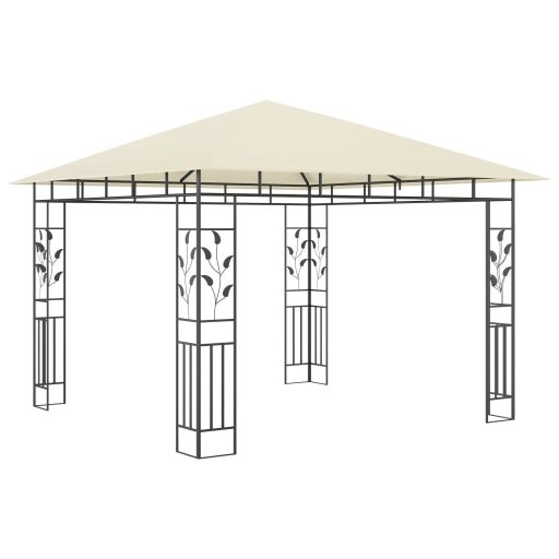 Krémszínű pavilon szúnyoghálóval/LED fényfüzérrel 3x3x2,73 m