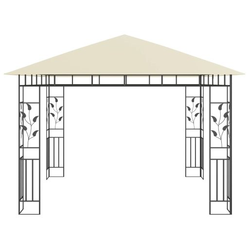Krémszínű pavilon szúnyoghálóval/LED fényfüzérrel 3x3x2,73 m