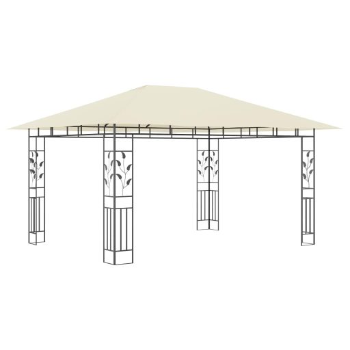Krémszínű pavilon szúnyoghálóval/LED fényfüzérrel 4x3x2,73 m