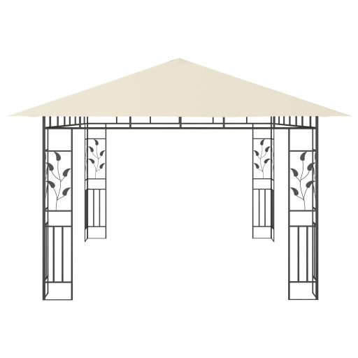 Krémszínű pavilon szúnyoghálóval/LED fényfüzérrel 4x3x2,73 m