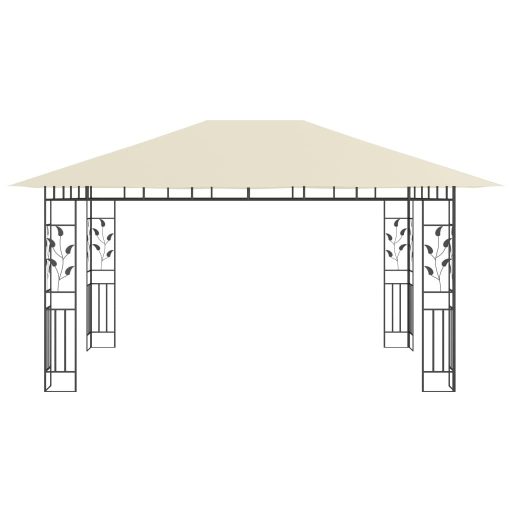 Krémszínű pavilon szúnyoghálóval/LED fényfüzérrel 4x3x2,73 m