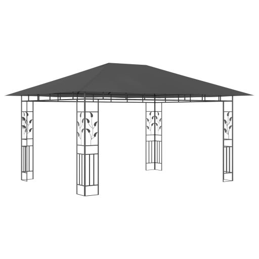 Antracit pavilon szúnyoghálóval/LED fényfüzérrel 4 x 3 x 2,73 m