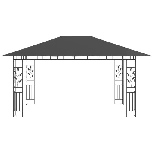 Antracit pavilon szúnyoghálóval/LED fényfüzérrel 4 x 3 x 2,73 m