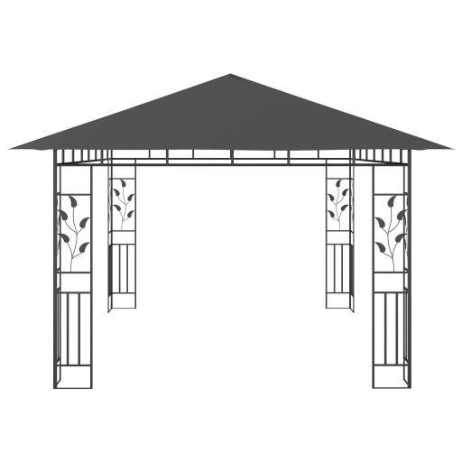 Antracit pavilon szúnyoghálóval/LED fényfüzérrel 4 x 3 x 2,73 m