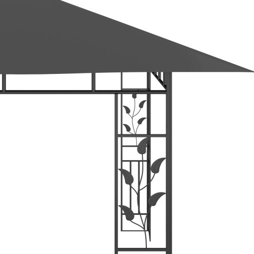 Antracit pavilon szúnyoghálóval/LED fényfüzérrel 4 x 3 x 2,73 m