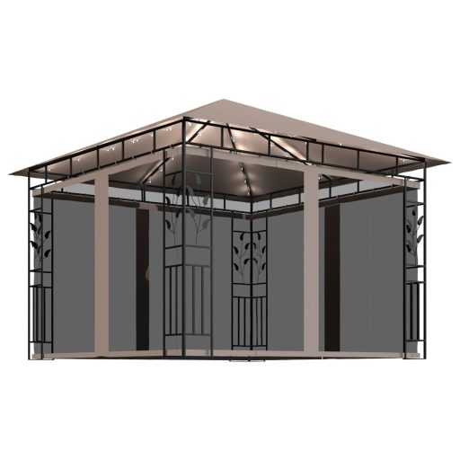 Tópszínű pavilon szúnyoghálóval/LED fényfüzérrel 3 x 3 x 2,73 m
