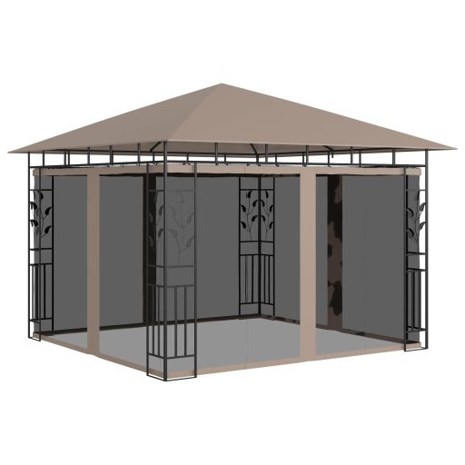 Tópszínű pavilon szúnyoghálóval/LED fényfüzérrel 3 x 3 x 2,73 m