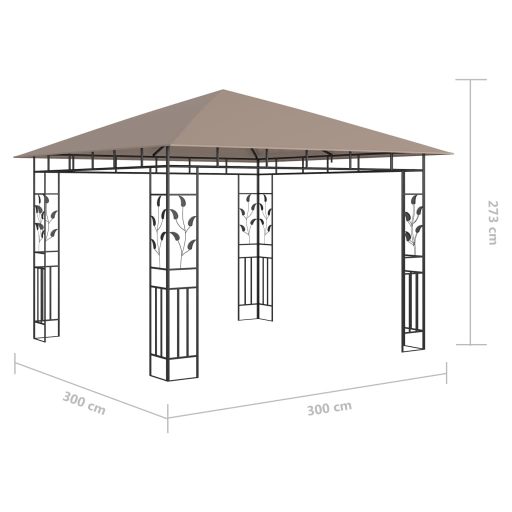 Tópszínű pavilon szúnyoghálóval/LED fényfüzérrel 3 x 3 x 2,73 m
