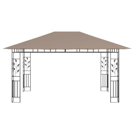 Tópszínű pavilon szúnyoghálóval/LED fényfüzérrel 4 x 3 x 2,73 m