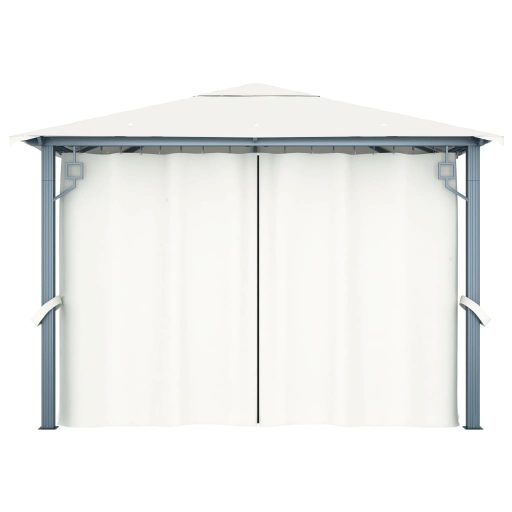 Krémszínű alumíniumpavilon függönnyel/LED fényfüzérrel 3 x 3 m