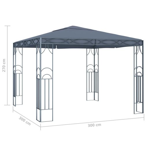 Antracitszürke pavilon LED fényfüzérrel 300 x 300 cm