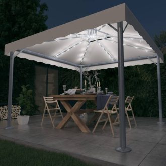   Krémszínű alumíniumpavilon LED fényfüzérrel 300 x 300 cm
