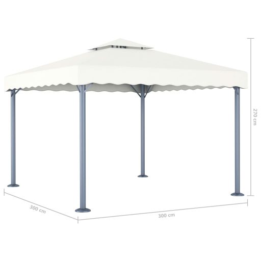Krémszínű alumíniumpavilon LED fényfüzérrel 300 x 300 cm