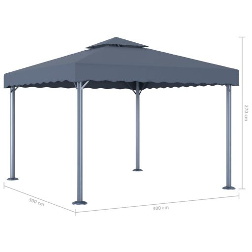 Antracitszürke alumíniumpavilon LED fényfüzérrel 300 x 300 cm