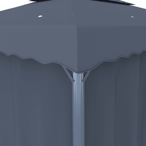 Antracitszürke pavilon függönnyel és LED fényfüzérrel 3 x 3 m