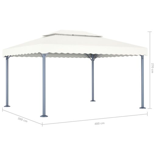 Krémszínű alumíniumpavilon LED fényfüzérrel 400 x 300 cm