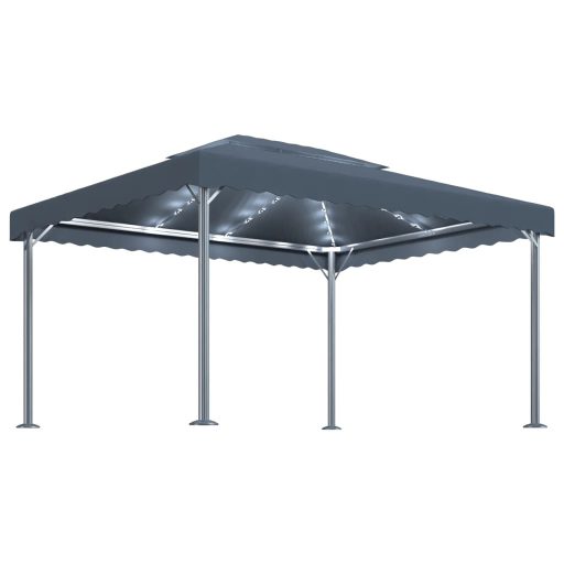 Antracitszürke alumíniumpavilon LED fényfüzérrel 400 x 300 cm