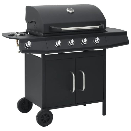 Fekete gázgrillsütő 4+1 főzőfelülettel