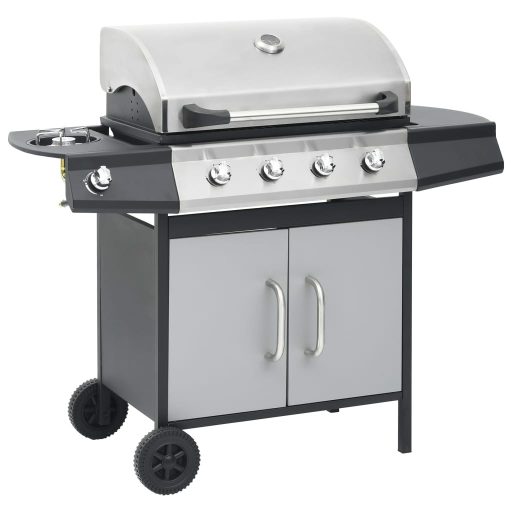 Fekete és ezüst gázgrillsütő 4+1 főzőfelülettel
