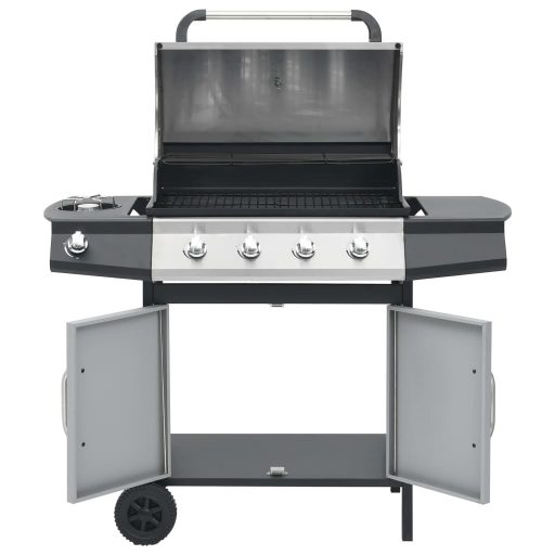 Fekete és ezüst gázgrillsütő 4+1 főzőfelülettel