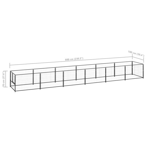 Fekete acél kutyakennel 6 m²