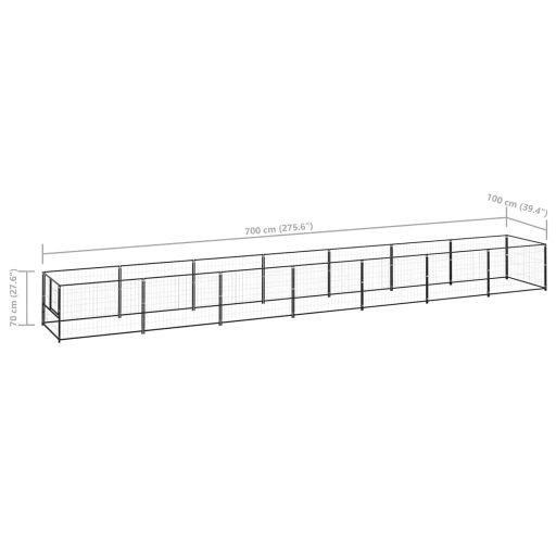 Fekete acél kutyakennel 7 m²