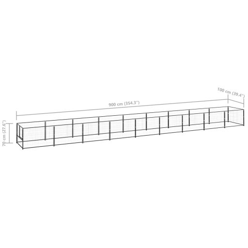 Fekete acél kutyakennel 9 m²
