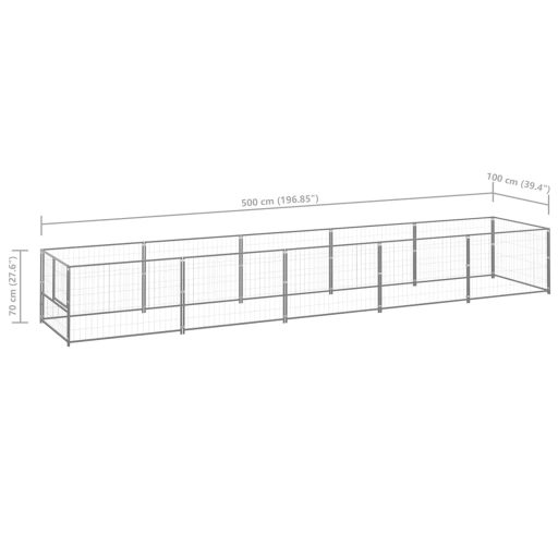 Ezüstszínű acél kutyakennel 5 m²