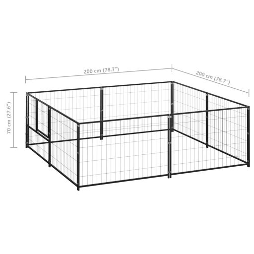 Fekete acél kutyakennel 4 m²