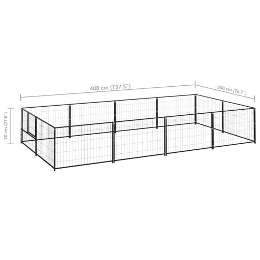Fekete acél kutyakennel 8 m²