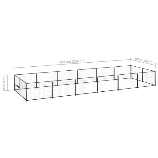 Fekete acél kutyakennel 12 m²