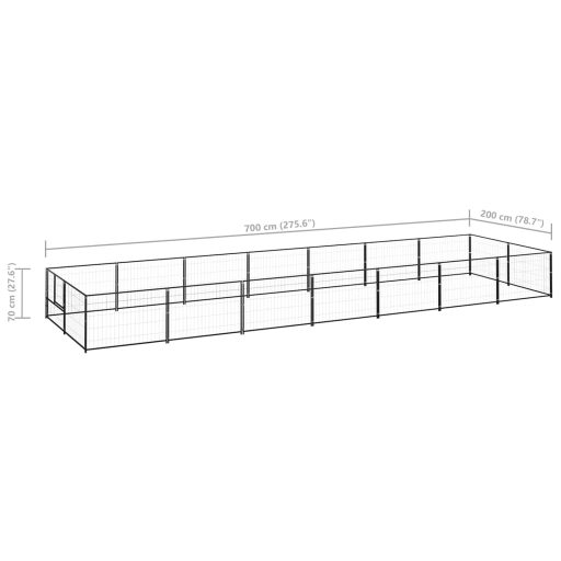 Fekete acél kutyakennel 14 m²