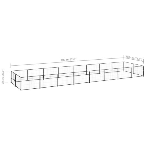 Fekete acél kutyakennel 16 m²