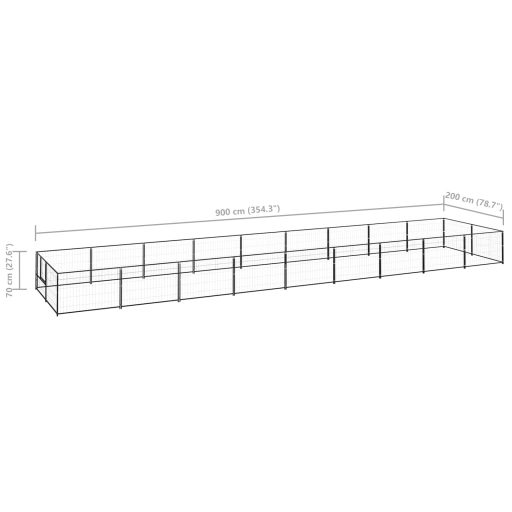 Fekete acél kutyakennel 18 m²