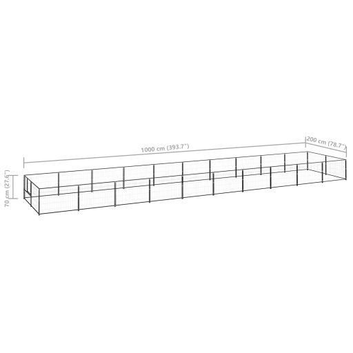 Fekete acél kutyakennel 20 m²