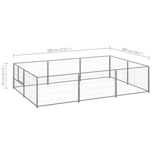 Ezüstszínű acél kutyakennel 6 m²