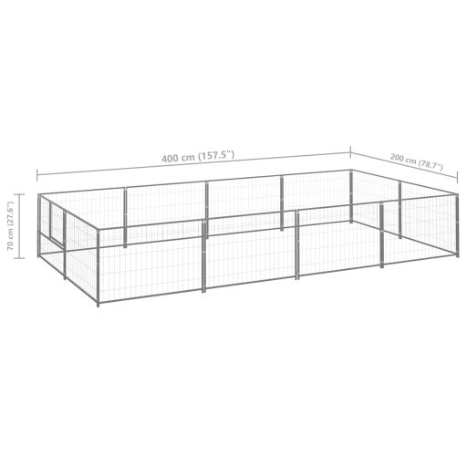 Ezüstszínű acél kutyakennel 8 m²